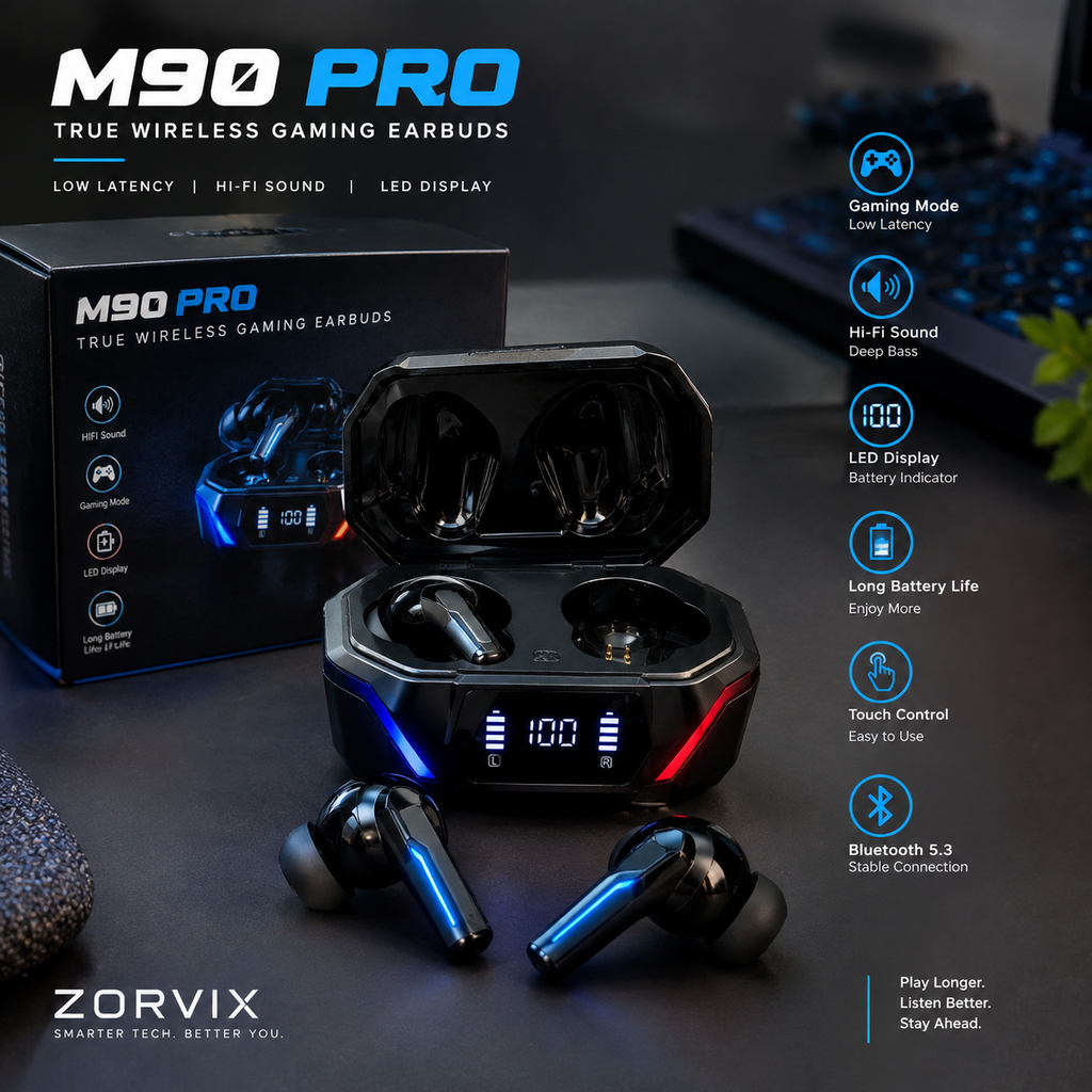 M90 Pro TWS Wireless Earbuds – Premium Bluetooth Earphones with LED Digital Display